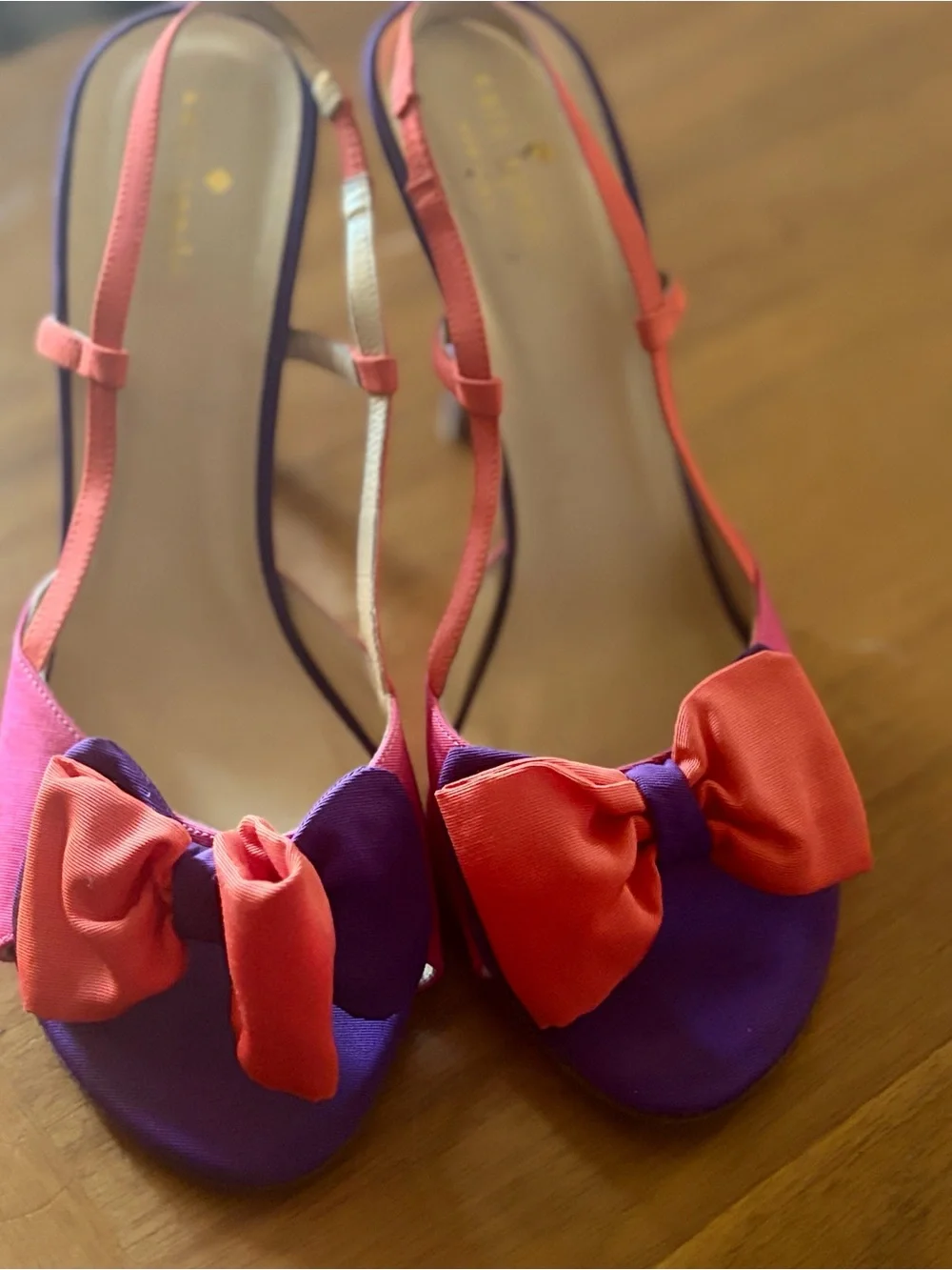 Women's Pink & Purple Slingback Heels with orange Bow